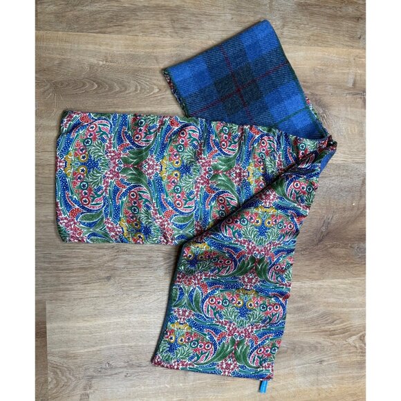 Harris Tweed Scarf Blue Tartan Wool Silky Paisley Backing - Picture 2 of 8